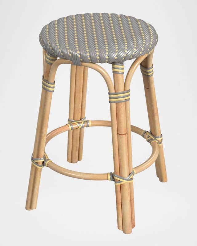 Tobias 24" Rattan Counter Stool, Gray/Yellow